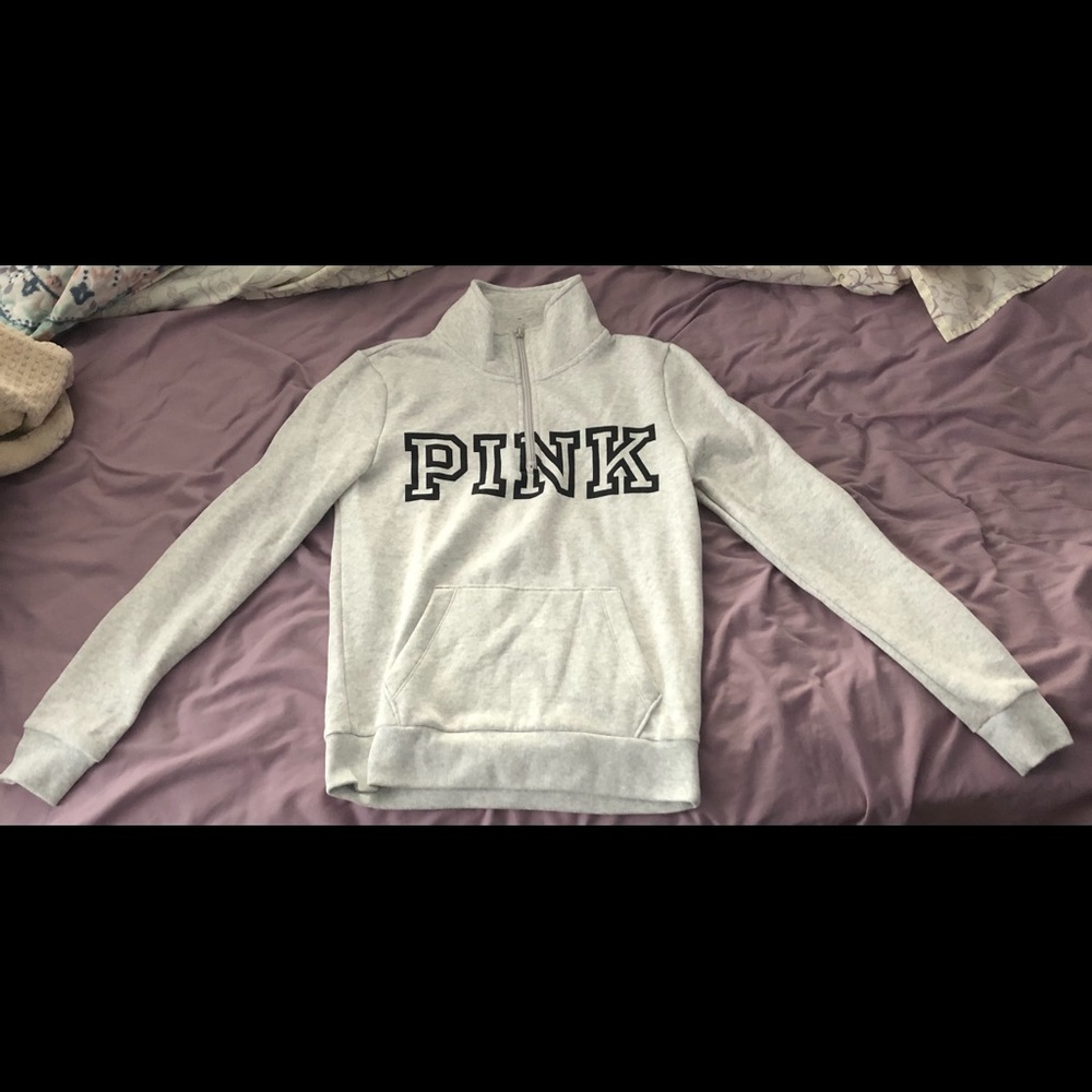 VS Pink XS Gray Quarter Zip Pullover